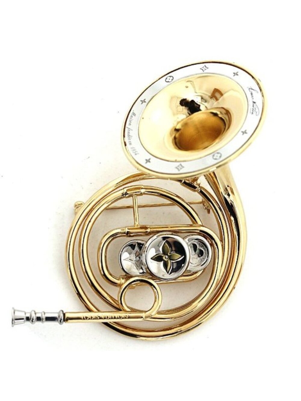 Louis Vuitton Brooch LV Symphony Horn Metal Gold Silver Rank